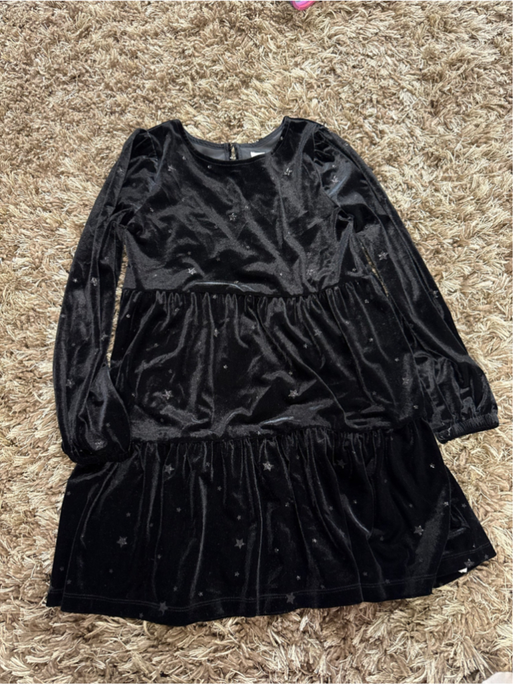 Girls Gap Black Velvet Star Print Tiered Dress Size M